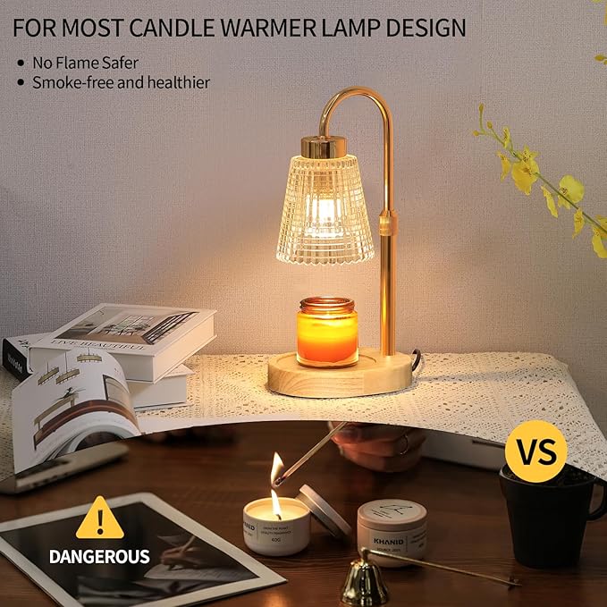 MEIXISUE Gold Candle Warmer Lamp with Timer and Dimmer,Fragrance Electric Wax Melt Warmer with 2 Bulbs,Scented Jar Lamp,Mother's Day/Birthday/Christmas Gifts for Mom/Wife,Home Decor,Adjustable Height