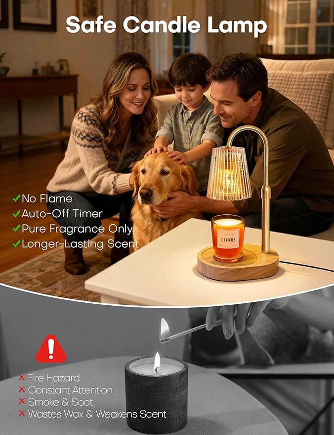 Candle Warmer Lamp with Timer Dimmer Adjustable Height, Electric Wax Melts Warmer for Jar Candles, Birthday Christmas House Warming Gifts for Women Mom, New Home Bedroom Decor with 2 Bulbs