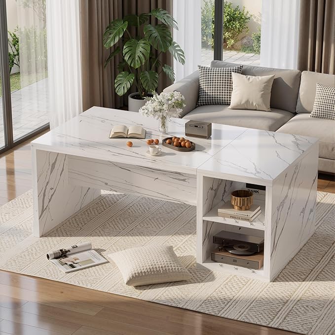 78.7" Large Imitation Marble Kitchen Island with Storage Space,Modern Dining Table with Mini Fridge Space for Kitchen, Dining Room, Home Bar, White