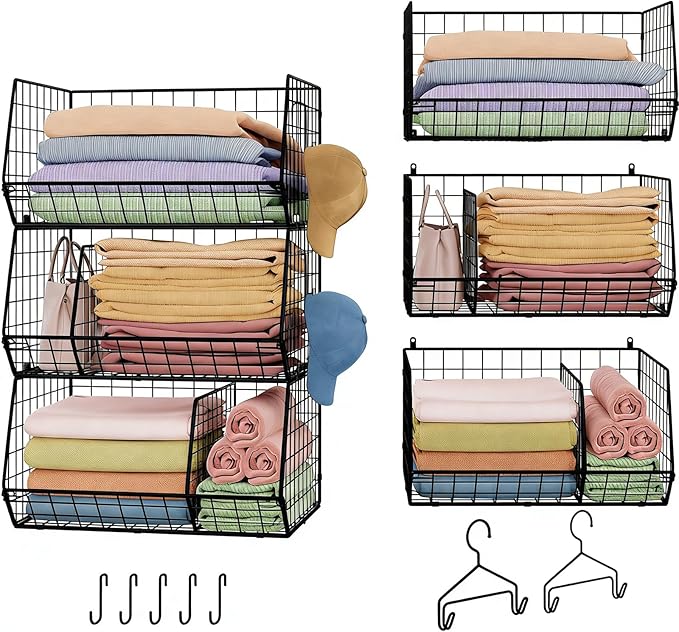 Jautokerdar 3 Tier Closet Hanging Shelves with Divider, Extra Large Closet Organizers and Storage, Clothes Hanging Organizer Clothing Sweaters Handbags Clutches Accessories