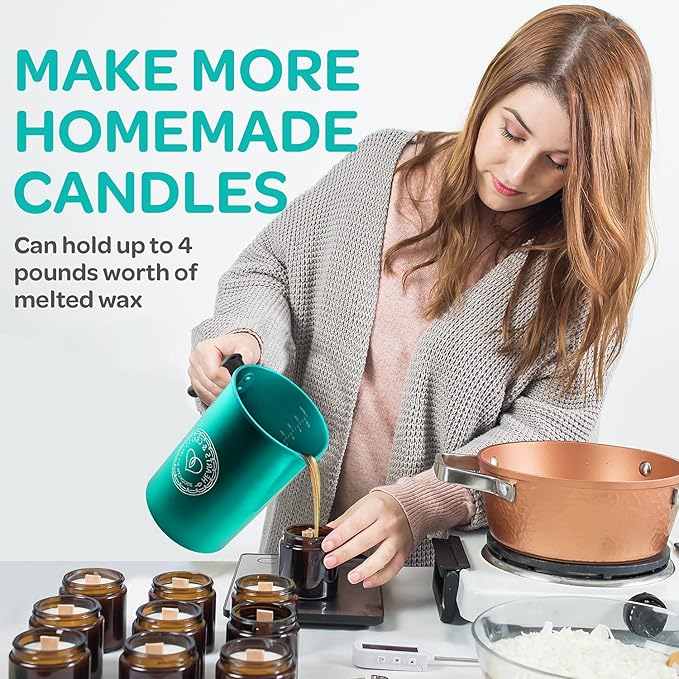 Hearts & Crafts Candle Pots, 64oz. Aluminum Candle Pouring Pitcher - Candle Making Pouring Pot for 4lb. Melted Wax, Teal Color - Best for Candles, Arts & Crafts, and More