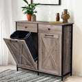 Clevich Double Tilt Out Trash Cabinet 20 Gal, Kitchen Wooden Recycling Cabinet, Hidden Garbage Can Holder w/Drawers & Tabletop, Dog-Proof Trash Bin Cupboard, Rubbish Bins NOT Included(Gray)