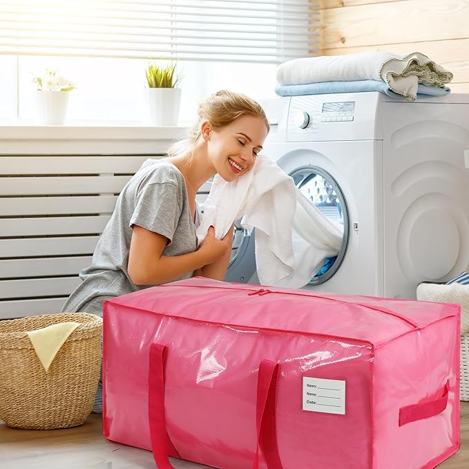 VTSVTS 8 Pack Extra Heavy Duty Large Moving Bags with Comfortable Handle & Strong Zipper,Storage Totes for Space Saving Moving Storage College Supplies Alternative to Moving Box,Pink