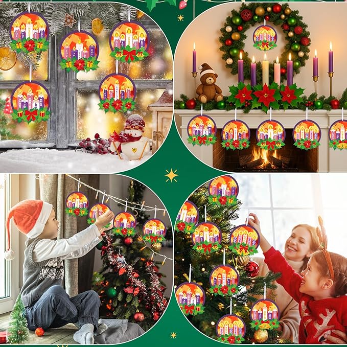 Tinlade 32 Packs Christmas Advent Wreath Suncatchers Crafts Make Your Own Advent Candle Suncatchers DIY Tissue Craft Gifts Joy Christ Hope Hanging Ornaments Xmas Home Church Classroom Activities