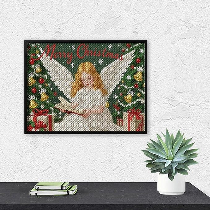AIVKIEJK Diamond Painting Kits for Adults - Merry Christmas Angel Welcome Painting DIY 5D Full Drill Diamond Dots Paintings with Diamonds Gem Art and Crafts Home Decor 12"x16"