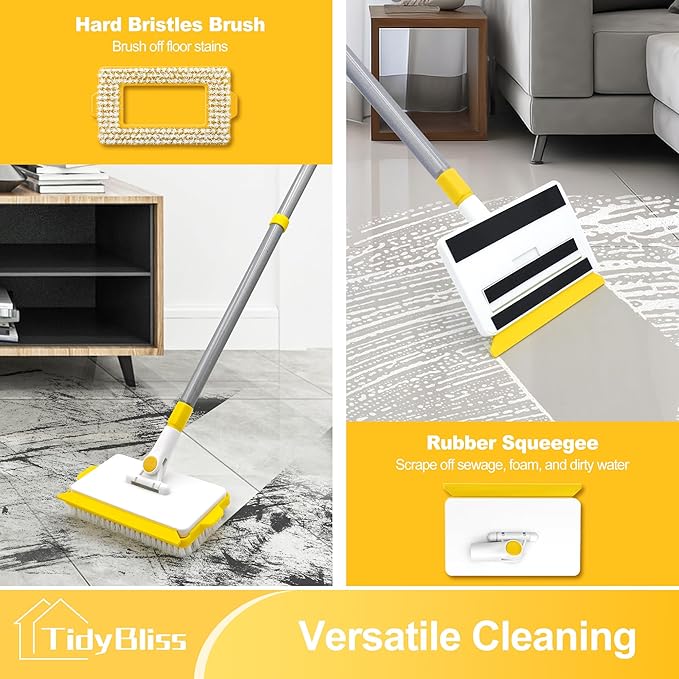 Baseboard Cleaner Tool with Handle, 55.9” Long Wall and Base Board Cleaning Mop, 4 Reusable Pads, 1 Stiff Bristle Scrubber Brush for Floorboard Ceiling Cabinet Window Bathroom (Yellow)