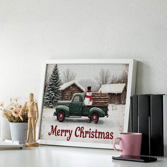 AIVKIEJK Diamond Painting Kits for Adults - Christmas Truck with Snowman & Cabin Winter Painting DIY 5D Full Drill Diamond Dots Paintings with Diamonds Gem Art and Crafts Home Decor 16"x20"