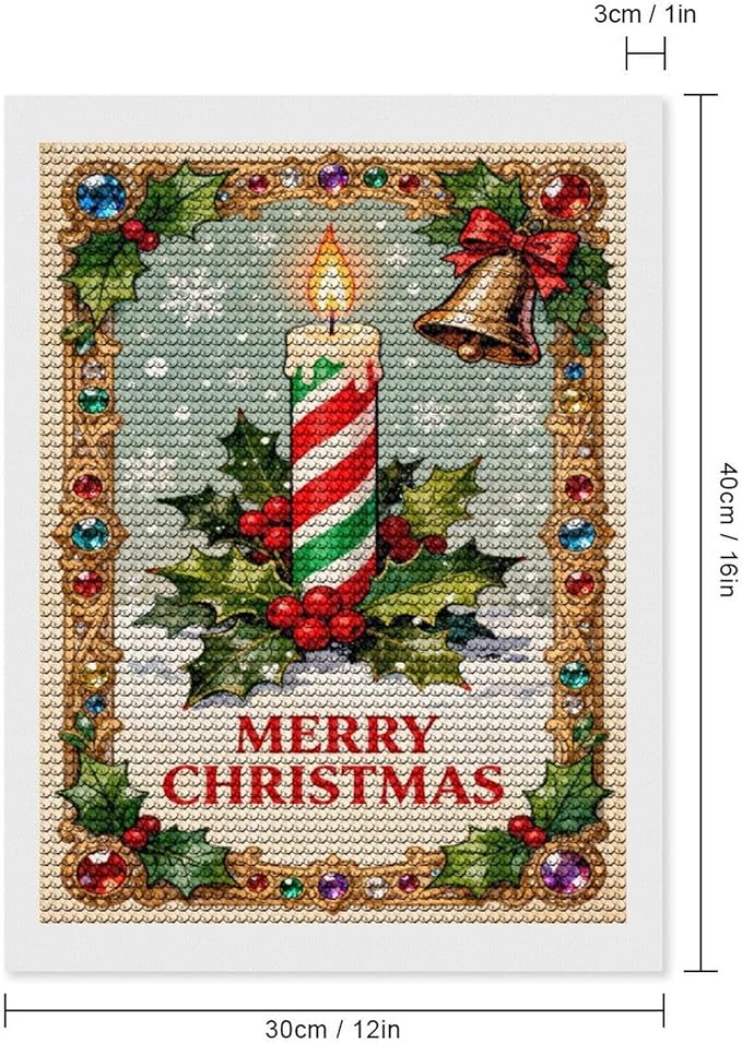 AIVKIEJK Diamond Painting Kits for Adults - Merry Christmas Candle & Holly Accents Painting DIY 5D Full Drill Diamond Dots Paintings with Diamonds Gem Art and Crafts Home Decor 12"x16"