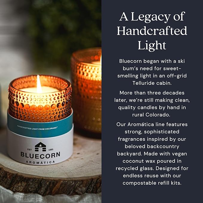 Bluecorn Aromática Ponderosa Pine Scented Candle Refill Kit – Pine, Fir Needle, Cedar & Cypress | Essential Oils | Clean-Burning Coconut Wax | 100% Compostable Pouch | DIY Candle Refill | Made in USA