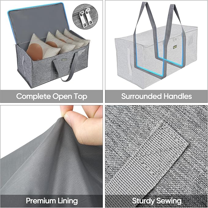 BALEINE Extra Large Storage Tote with Zippers & Carrying Handles, Heavy-Duty Oxford Fabric Moving Bags for Laundry, Space Saving, Storage,2-Pack, Winter Gray