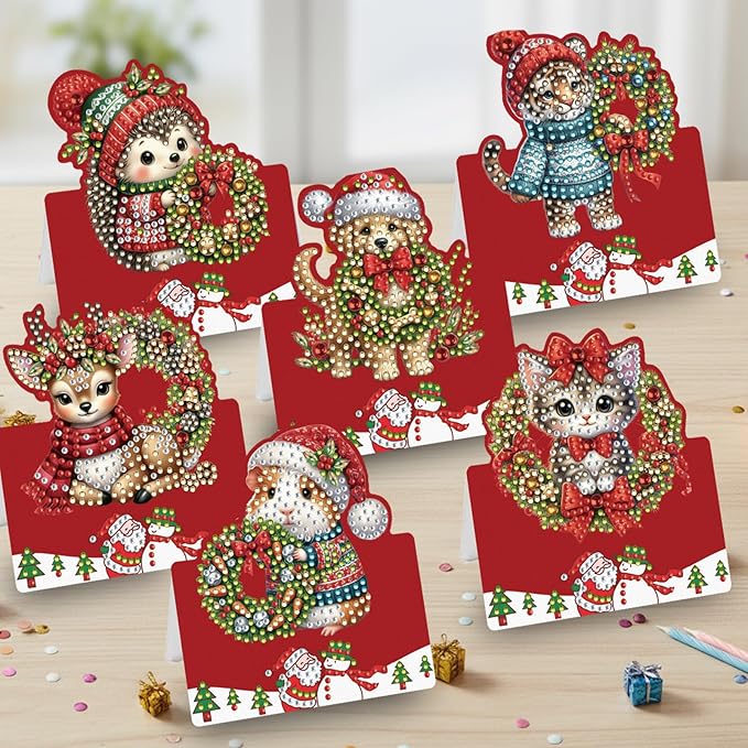 6 Packs Christmas Animal DIY Painting Greeting Cards for Adults Gifts