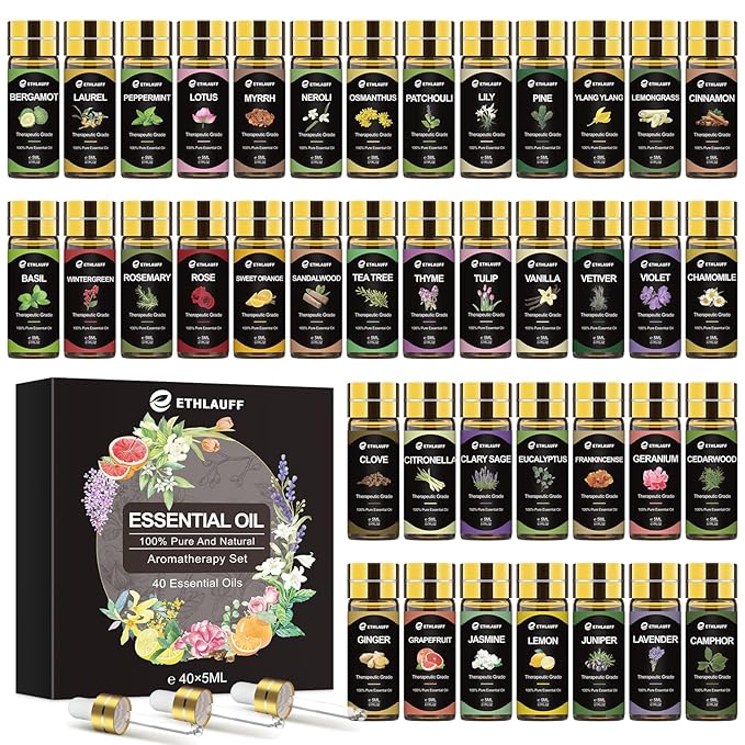Essential Oils Set 40 Pcs, Perfect for Diffuser, Humidifier, Massage, Soap, Candle Bath Bombs Making, 40 * 5ML(0.17oz) - Gift for Aromatherapy Lover