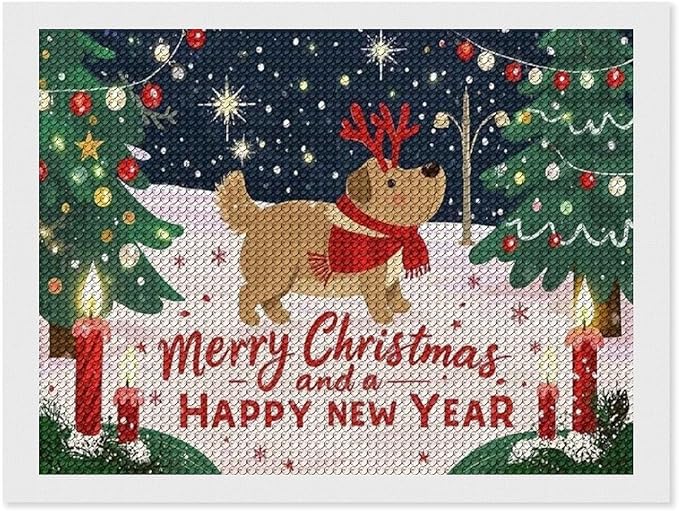 Diamond Painting Kits for Adults - Merry Christmas And Happy New Year Red Antlers & Scarf Painting DIY 5D Full Drill Diamond Dots Paintings with Diamonds Gem Art And Crafts Home Decor 12"x16"