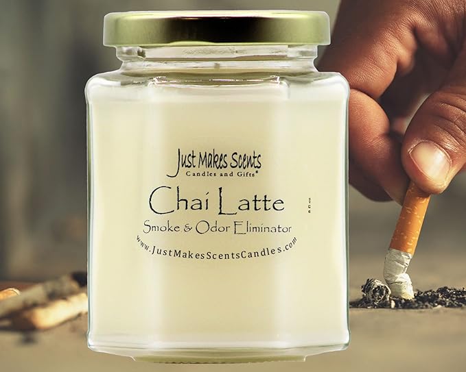 Chai Latte Scented Smoke and Odor Eliminator Candle - Neutralizes Cigarette, Food and Pet Smells - Hand Poured in The USA by Just Makes Scents