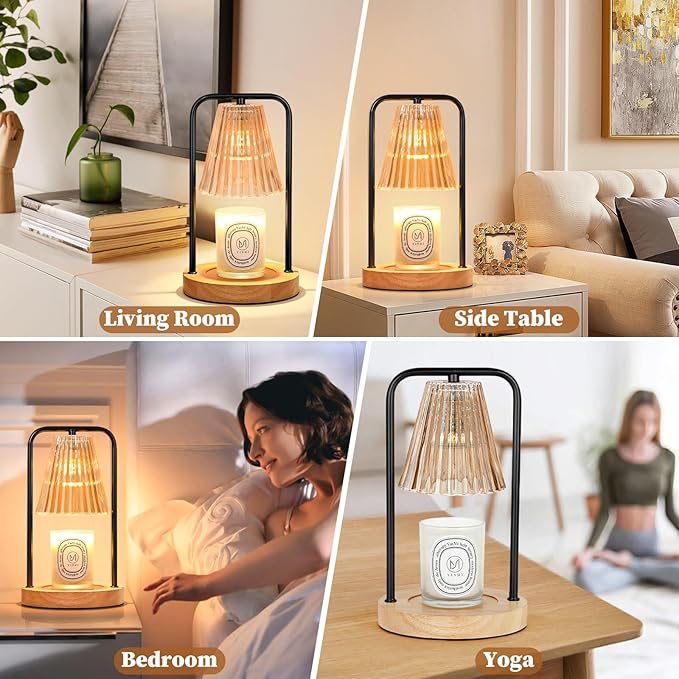 Candle Warmer Lamp with Timer, Electric Candle Lamp Warmer for Jar Candles, Dimmable Wax Melt Warmer with 2 Bulbs, Mom Christmas Gifts Birthday House Warming Gifts New Home, Vintage Home Bedroom Decor