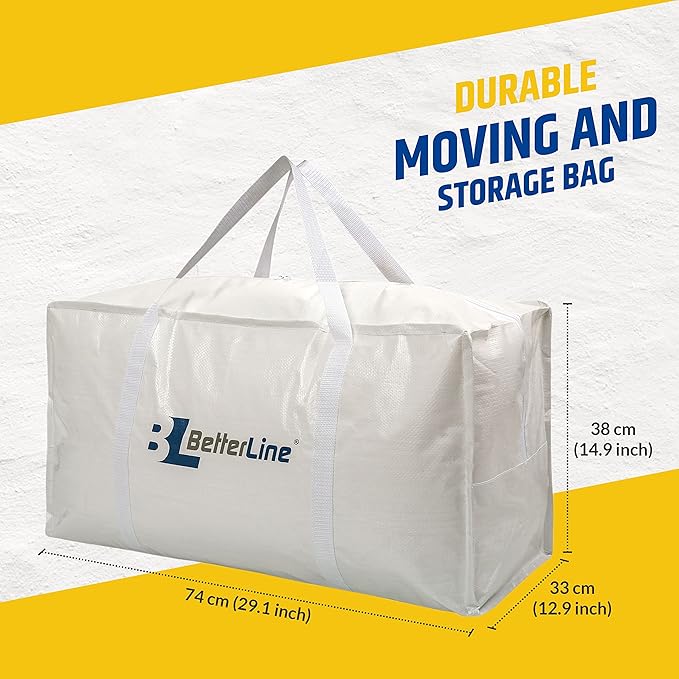 Heavy Duty Moving and Storage Bag,29"x13"x15" Inches Tote with Reinforced Handles,Holds up to 65 lbs.,Tear and Water Resistant,Multi-Purpose and Foldable Double Zipper Polypropylene Bag,Set of 2