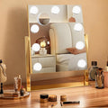 Ratsamee Gold Hollywood Vanity Mirror with Lights, 9 Dimmable Bulbs, 3 Color Lights,Make Up Lighted Mirror, 10x Magnification 360°Rotation(12" x 14")