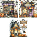 3 Pack Diamond Art Kits for Adults, Halloween Pumpkin Bat Shop Diamond Painting Kits for Adults, 5D DIY Round Full Drill Gem Art Paint With Diamonds Dots Crafts Kits for Home Decor Gift 14x14inch