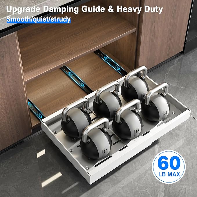 2 Pack Pull Out Cabinet Organizer, Expandable Slide Out Drawers for Kitchen Cabinets Peel and Stick Pullout Drawer Heavy Duty Sliding Shelves for Cupboard, Pantry, Bathroom(16.5" Deep, White)