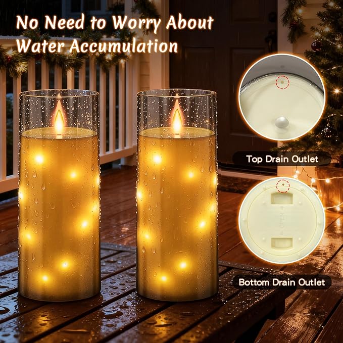 11" x 4" Large Outdoor Waterproof LED Candles, 2Pcs Pillar Candles with Remote & Timer, Flameless Candle Battery Operated with Embedded Star String for Porch, Patio, Outdoor Decor and Christmas