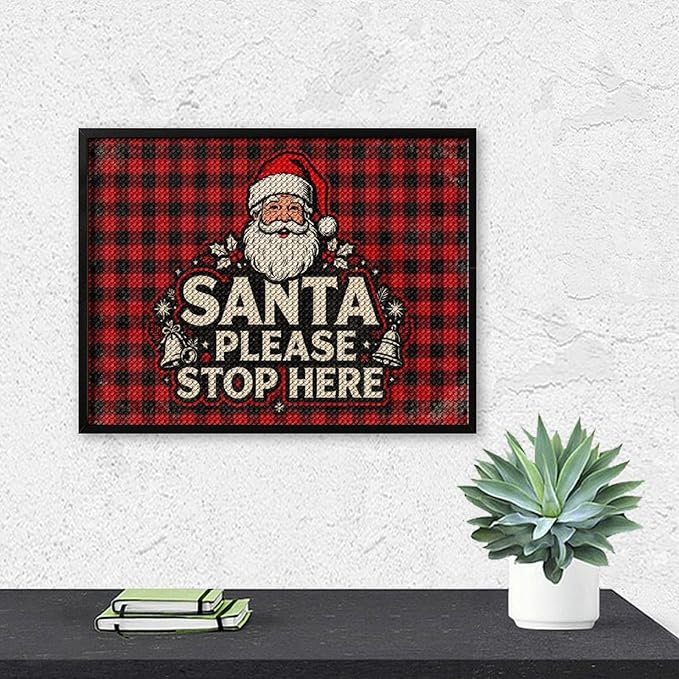AIVKIEJK Diamond Painting Kits for Adults - Christmas Santa Please Stop Here Painting DIY 5D Full Drill Diamond Dots Paintings with Diamonds Gem Art and Crafts Home Decor 12"x16"