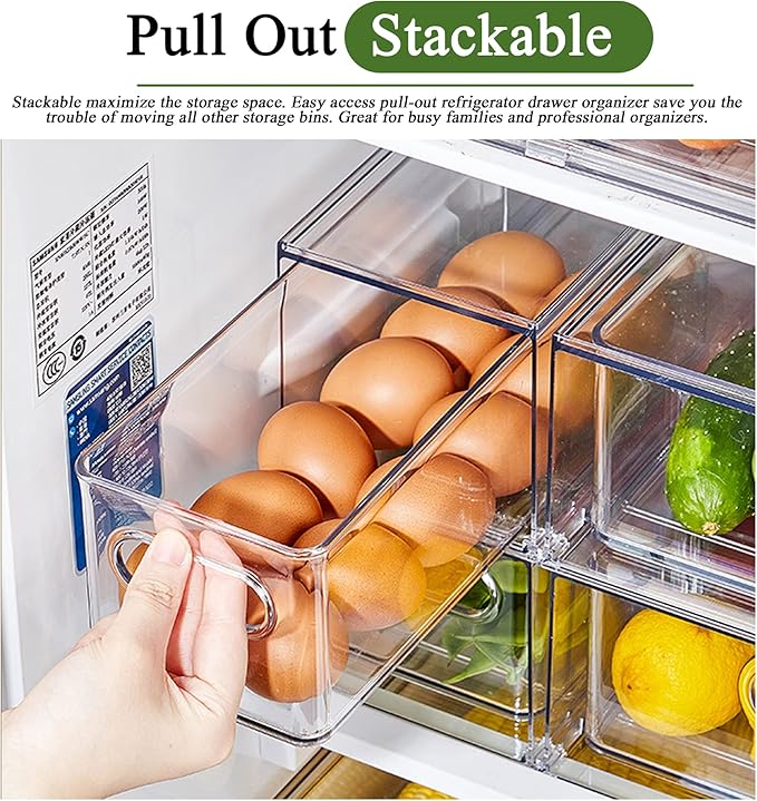 bealy 2 Pack Fridge Organizers and Storage with Pull out Drawer, Stackable Storage Drawer, Clear Refrigerator Organizers, BPA-Free for Freezer Kitchen Cabinet Pantry, 3.14QT
