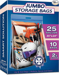 25 Gallon Extra Large Resealable Storage Bags with Zipper Top，35" x 24" Heavy Duty Clear Bags with Handles, 4 Mil Thick, Perfect for Clothing, Pillows, Travel, and Moving (10 Packs)