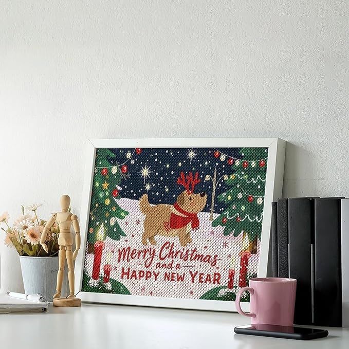 Diamond Painting Kits for Adults - Merry Christmas And Happy New Year Red Antlers & Scarf Painting DIY 5D Full Drill Diamond Dots Paintings with Diamonds Gem Art And Crafts Home Decor 12"x16"