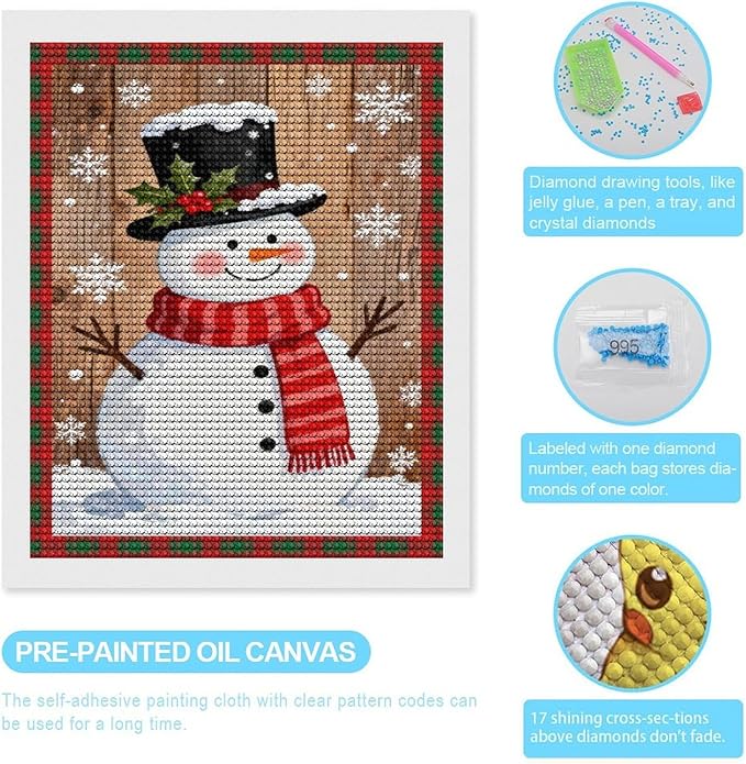 AIVKIEJK Diamond Painting Kits for Adults - Festive Snowman Red Scarf Painting DIY 5D Full Drill Diamond Dots Paintings with Diamonds Gem Art and Crafts Home Decor 16"x20"