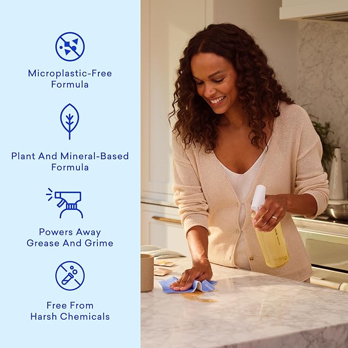 BLUELAND Multi-surface Cleaner, Starter Set, Fresh Lemon Scent, Spray Bottle with 4 Refill Tablets, All-Purpose, Eco-Friendly Cleaning Supplies, 4 x 24 Fl oz