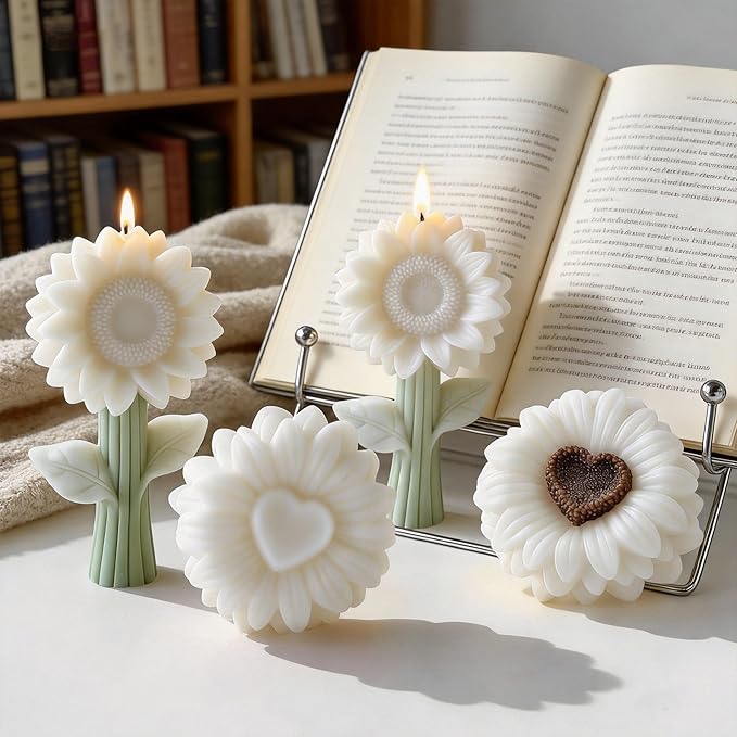 2PCS Sunflower Candle Molds 3D Sunflower Bouquet Mold for Candle Making Mold DIY Handmade Soaps, Candle Gifts,Resin Crafts,Ice Cubes,Chocolate and Home Decorations Valentine's Day Gift