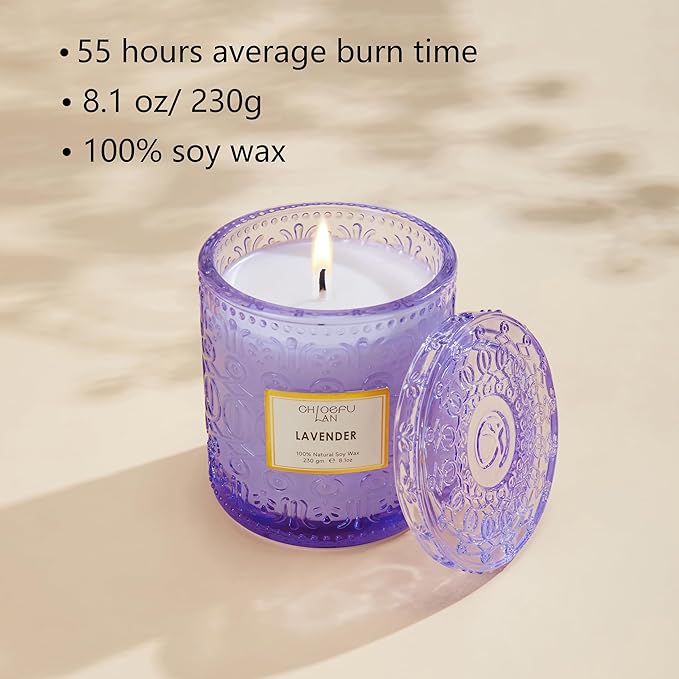Chloefu LAN Lavender Candle, Candles for Women, Purple Candles, Scented Candle Gift, Nature Soy Wax, Home Decor, Mother Gifts, 55 Hours Long Burning, 8.1 oz