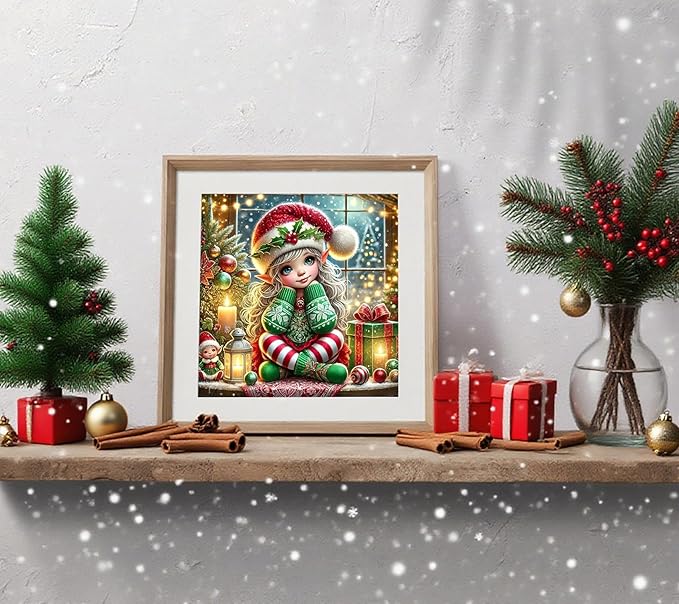 APTDYIGL 5D Christmas Diamond Painting Kits for Adults Beginner,DIY Christmas Candle Girl Diamond Art Kits for Adults,Round Full Drill Diamond Dots with Gem Art Kits,Home Wall Decor 13.7X13.7inch