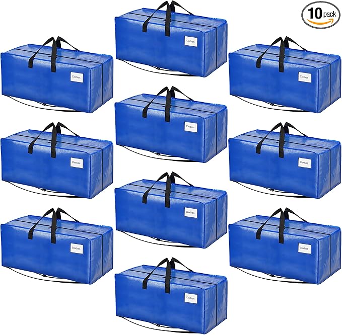 BAGAIL Heavy Duty Moving Bags with Strong Handle, Extra Large Moving Boxes, Storage Tote for Clothes, College Moving Supplies(Blue, Backpack, 10 Pack)