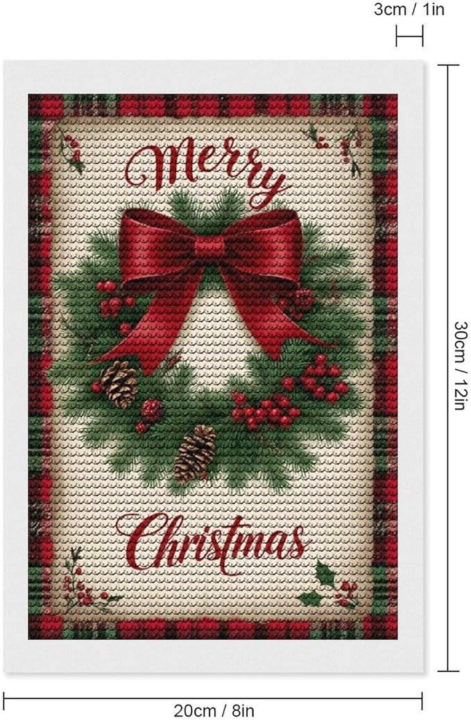 AIVKIEJK Diamond Painting Kits for Adults - Merry Christmas Red Bow & Pine Cones Painting DIY 5D Full Drill Diamond Dots Paintings with Diamonds Gem Art and Crafts Home Decor 8"x12"