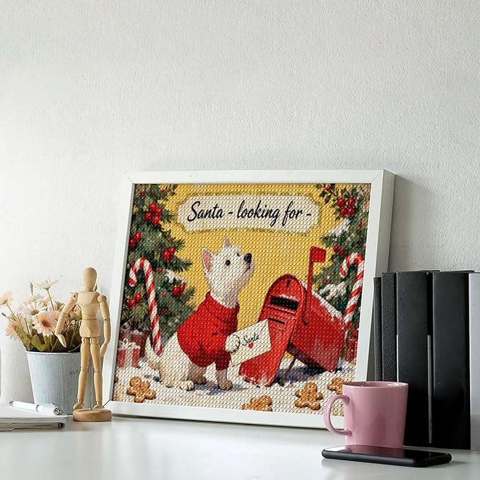 Diamond Painting Kits for Adults - Cute Scottish Terrier Christmas Westie Dog Holding Santa Letter Painting DIY 5D Full Drill Diamond Dots Paintings with Diamonds Gem Art And Crafts Home Decor 16"x20"