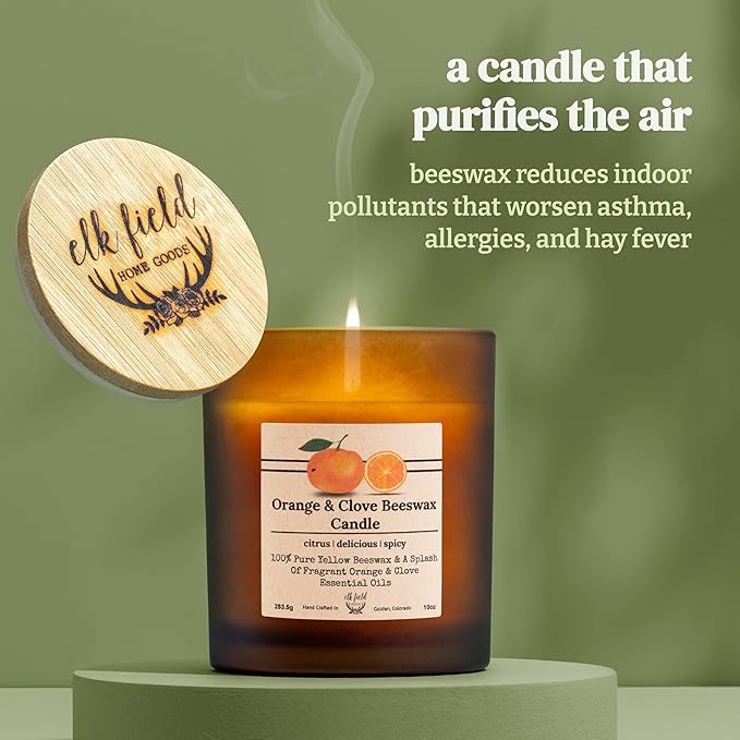 Orange Clove Organic Beeswax Candle | 2 Ingredients | 100% Pure Beeswax Candles, Non Toxic, Natural, Organic Candles, Beeswax Candles Scented, Non Toxic Candles, 80 Hour, 14oz