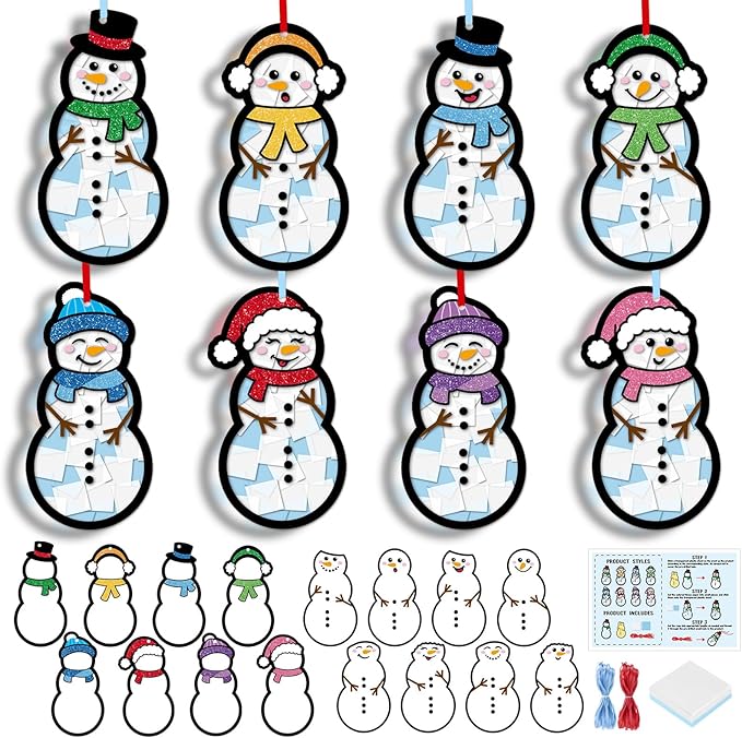 Tinlade 32 Set Winter Snowman Suncatchers Crafts Kit Christmas DIY Window Tissue Paper Hanging Ornaments Make Your Own Stained Glass Sun Catcher Xmas Winter Holiday School Home Classroom Activities