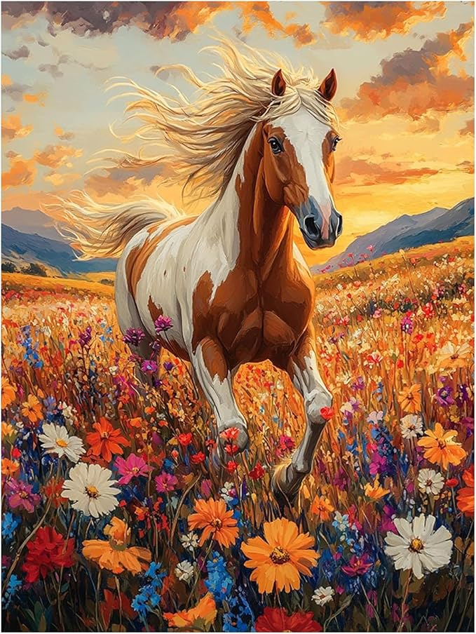 XTCIXAL Diamond Art Kits for Adults, Horse 5D Diamond Painting Kits Dots for Adults Beginner, DIY Horse Full Round Gem Crystal Art Paint by Diamond, Home Wall Decor 12x16 inch