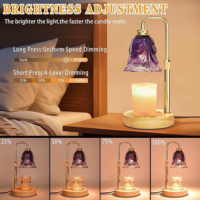 XJZJY Candle Warmer Lamp with Timer Dimmer, Adjustable Height Green Tulip Candle Wax Warmer, Christmas Birthday Gift for Mom Women, House Warming Gifts for New Home Bedroom Decor (Flower Lavender)