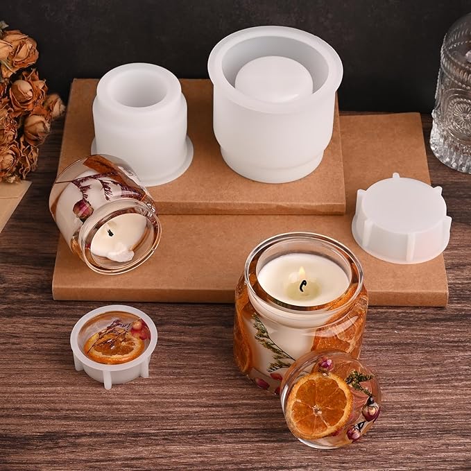Actvty Jar Silicone Molds, Jar Resin Mold with Lids, 2 Sets of Candle Jar Molds of Different Sizes, Epoxy Resin Casting Mold for DIY Jewelry Storage Box, Candle Jar, Craft Gifts