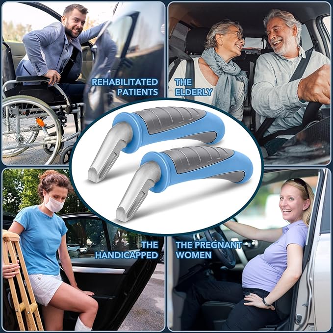 Car Door Handle for Elderly Car Handle Assist Support, Portable Auto Grab Handles for Handicap Seniors, Light Blue and Grey 2 Pcs