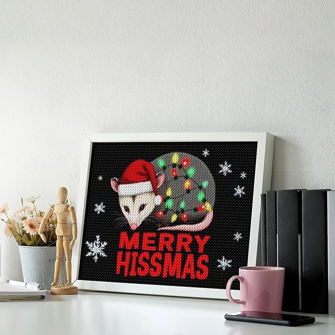 AIVKIEJK Diamond Painting Kits for Adults - Christmas Possum Merry Hissmas Painting DIY 5D Full Drill Diamond Dots Paintings with Diamonds Gem Art and Crafts Home Decor 12"x16"