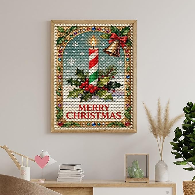 AIVKIEJK Diamond Painting Kits for Adults - Merry Christmas Candle & Holly Accents Painting DIY 5D Full Drill Diamond Dots Paintings with Diamonds Gem Art and Crafts Home Decor 12"x16"