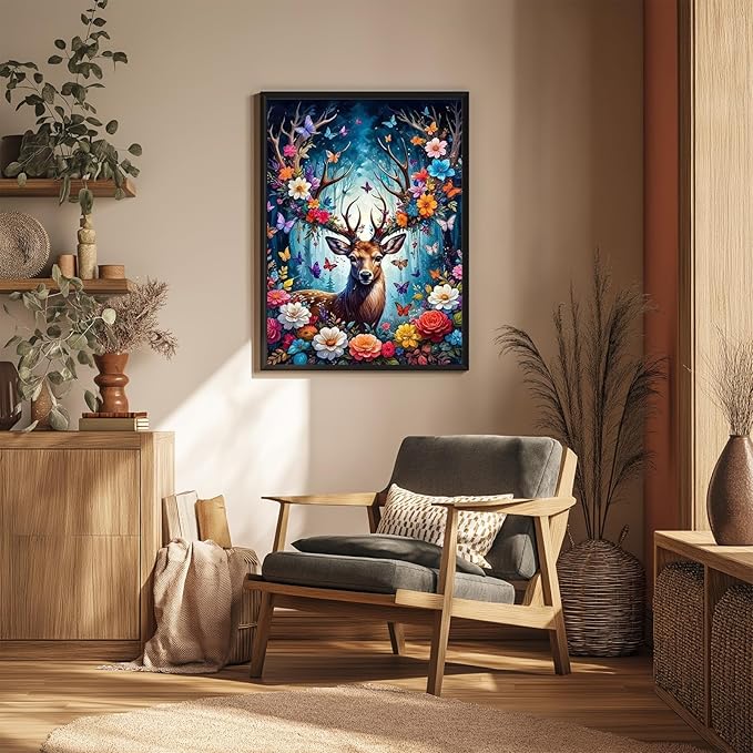 Reivworl Deer Diamond Art Kits for Adults, Deer Diamond Painting Kits, 5D Gem Art Kit for Gifts and Home Interior Decor 12x16 Inch