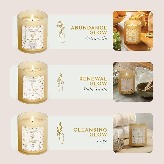 Candle Set - 3 Pack Soy Wax Aromatherapy Scented Candles for Energy Cleansing, Manifestation, Palo Santo, Sage, Citronella, Long Lasting, Gift for Women, for her, Smudge Kit