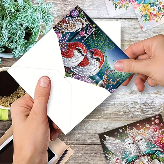 DoxQcs 5D Diamond Art Painting Greeting Cards Kit, DIY Cards for Blessings Congratulations Gifts, Greeting Card Set for Birthday Thanksgiving Day Christmas Halloween-Parrot