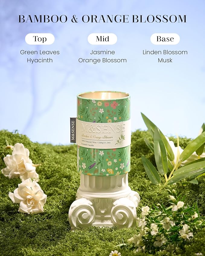 M&SENSE Spring Candle 11.3 oz,Bamboo Orange Blossom Scented Candle, Non-Toxin Soy Wax for Home Scented, Floral Candles for Women,Up to 70 Hours Burning Long-Lasting Fragrance