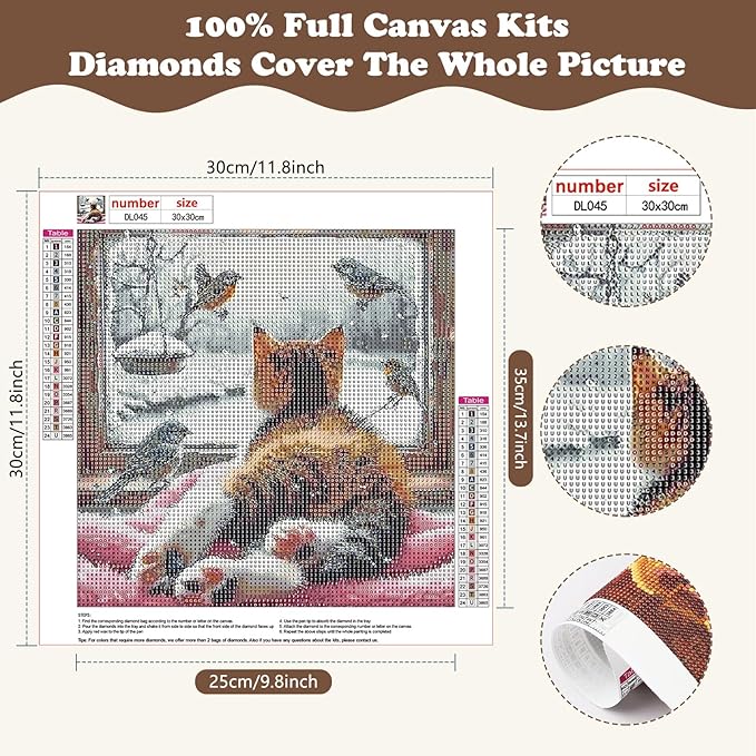 SENQAO Cat Diamond Art Kits for Adult, Christmas Diamond Painting Kits for Beginners, DIY Full Drill Winter Holdiay Rhinestone Diamond Dots Gem Painting Art Craft Home Decor 12 x12 Inch
