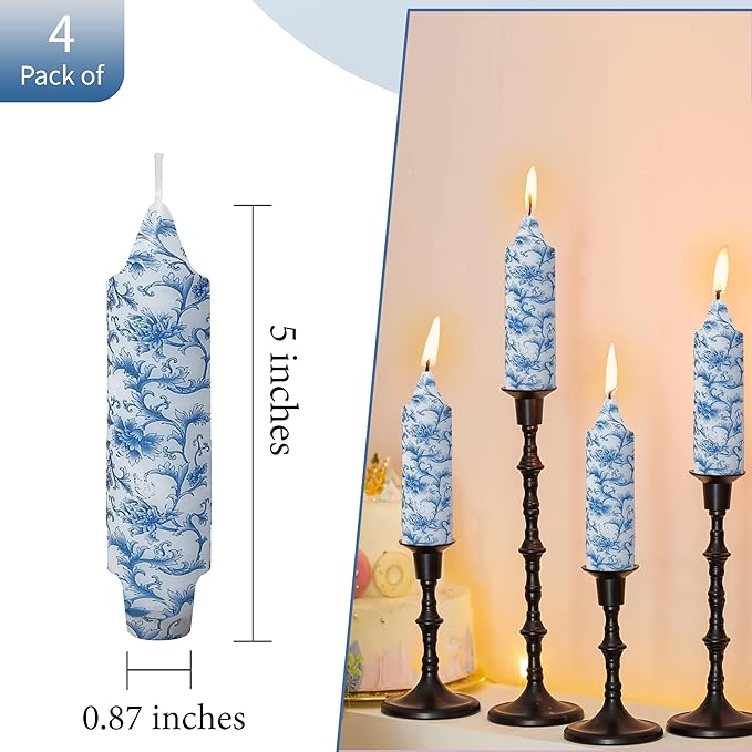 Blue and White Taper Candles 5 Inch Short Handmade Porcelain Style Candle Sticks Smokeless Unscented Tapered Candles for Meditation Housewarming Wedding Present Birthday Gift Special Occasion Spa